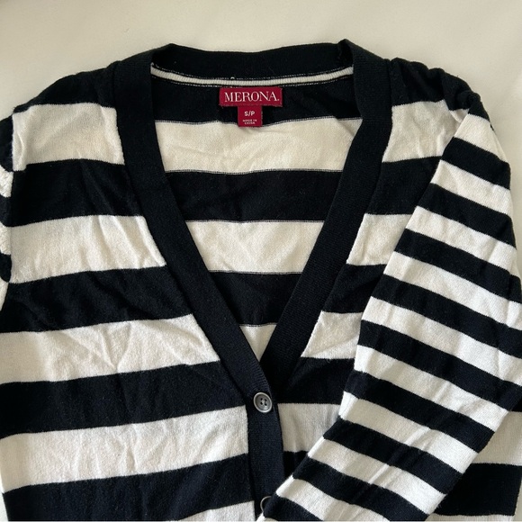 Merona Black/White Striped Button-Up Cardigan S - Picture 3 of 4